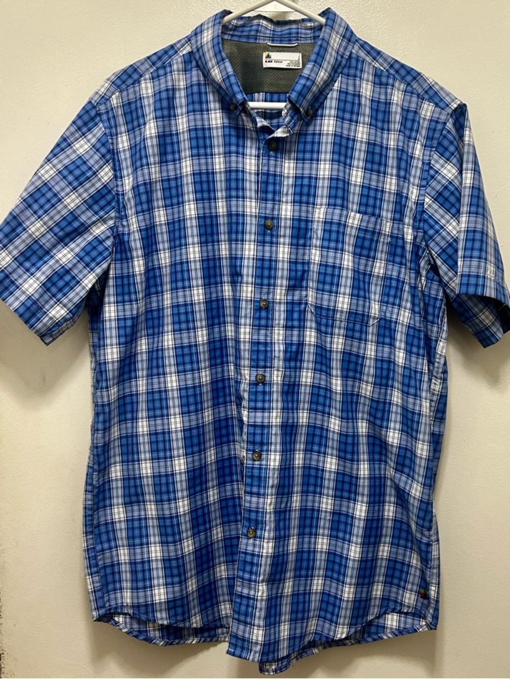 Men's Blue Plaid Short-Sleeve Button-Down Shirt by Haggar